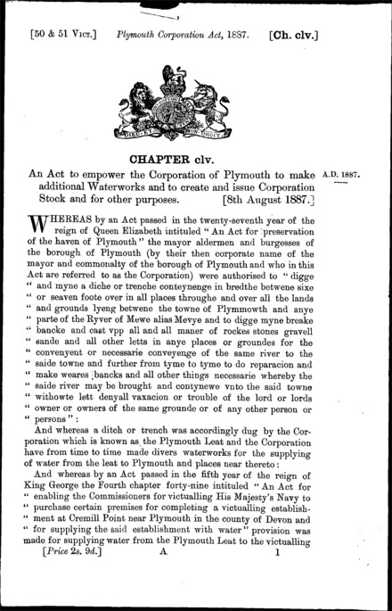 Plymouth Corporation Act 1887