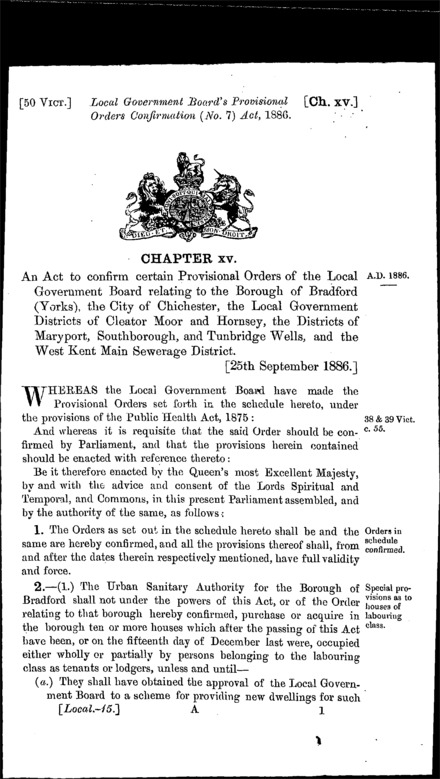 Local Government Board's Provisional Orders Confirmation (No. 7) Act 1886