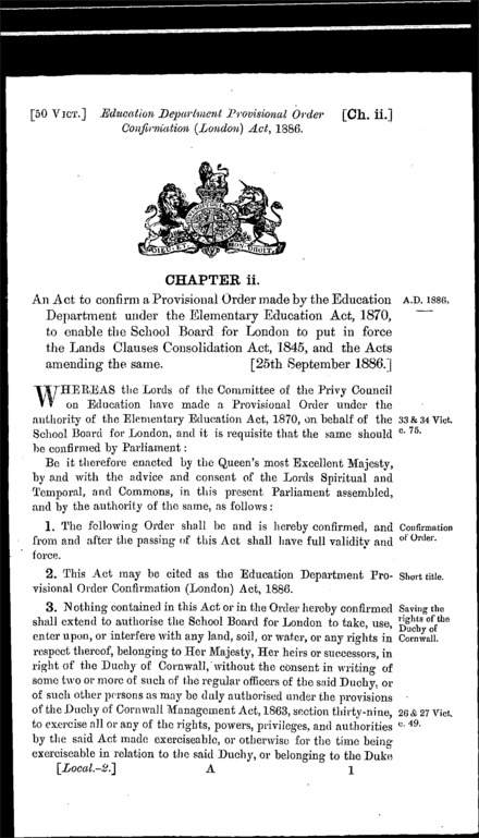 Education Department Provisional Order Confirmation (London) Act 1886