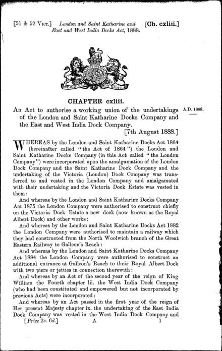London and St. Katharine and East and West India Docks Act 1888