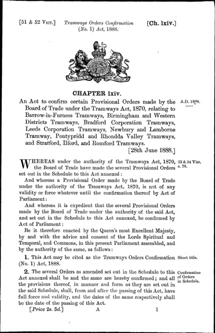 Tramways Orders Confirmation (No. 1) Act 1888
