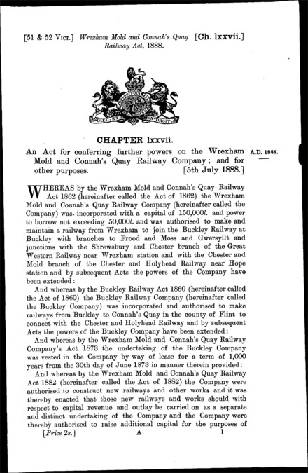 Wrexham, Mold and Connah's Quay Railway Act 1888