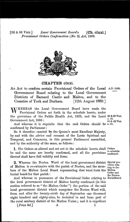 Local Government Board's Provisional Orders Confirmation (No. 3) Act 1889