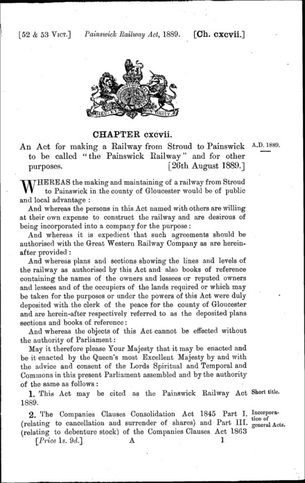 Painswick Railway Act 1889