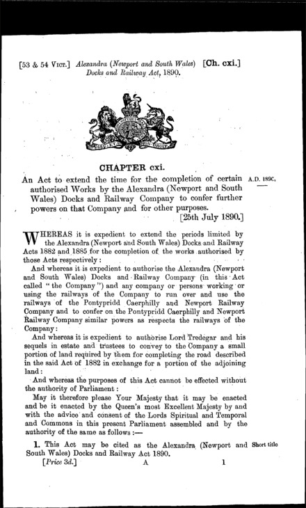 Alexandra (Newport and South Wales) Docks and Railway Act 1890