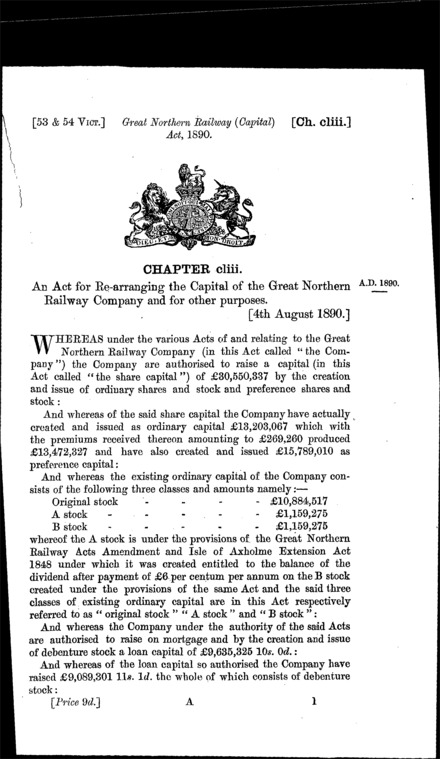 Great Northern Railway (Capital) Act 1890