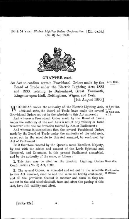 Electric Lighting Orders Confirmation (No. 6) Act 1890