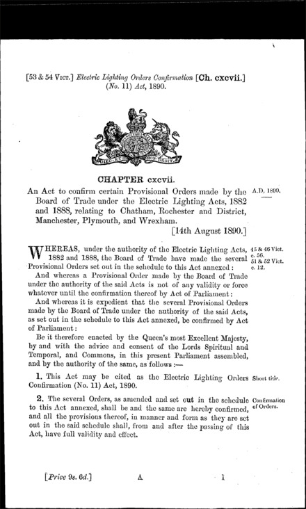 Electric Lighting Orders Confirmation (No. 11) Act 1890