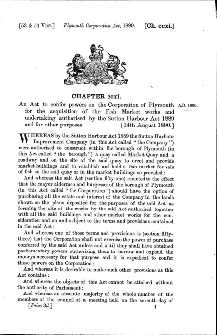 Plymouth Corporation Act 1890