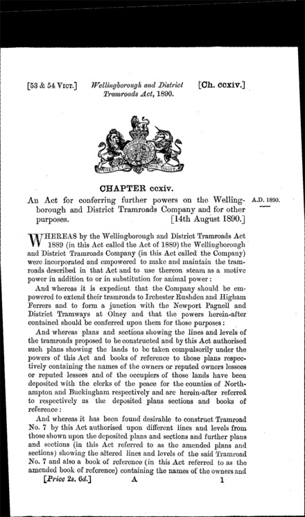 Wellingborough and District Tramroads Act 1890