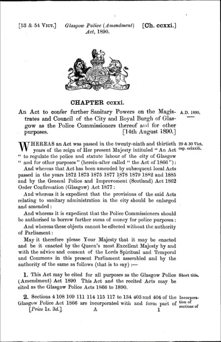 Glasgow Police (Amendment) Act 1890
