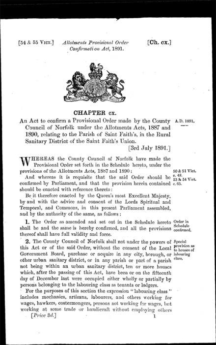 Allotments Provisional Order Confirmation Act 1891
