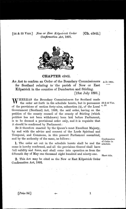 New or East Kilpatrick Order Confirmation Act 1891