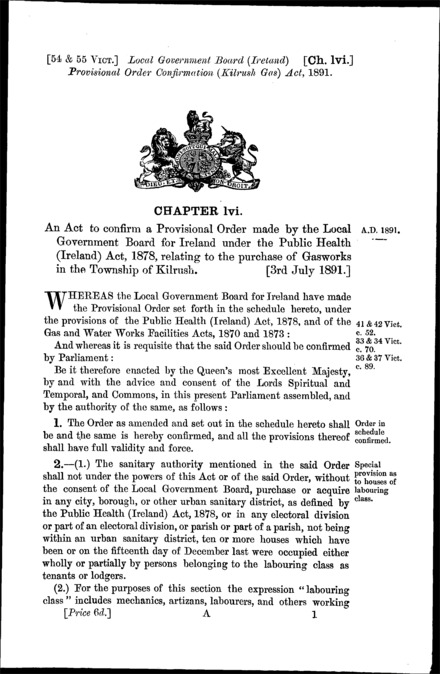 Local Government Board (Ireland) Provisional Order Confirmation (Kilrush Gas) Act 1891