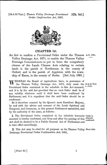 Thames Valley Drainage Provisional Order Confirmation Act 1891