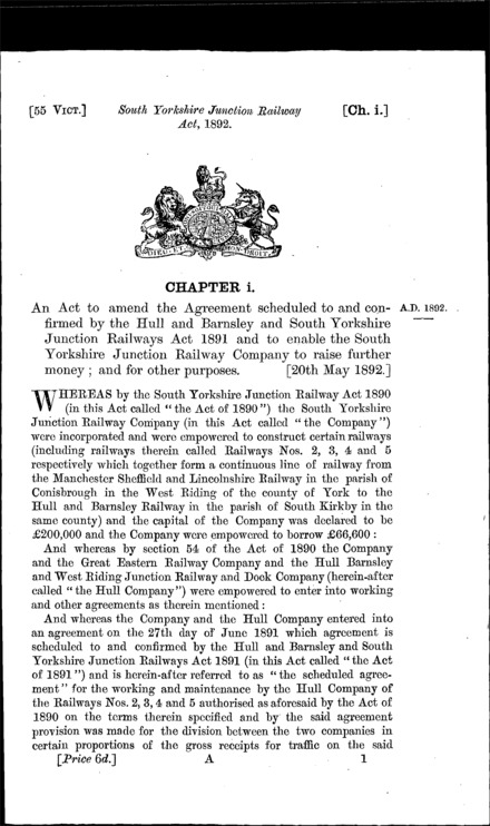 South Yorkshire Junction Railway Act 1892