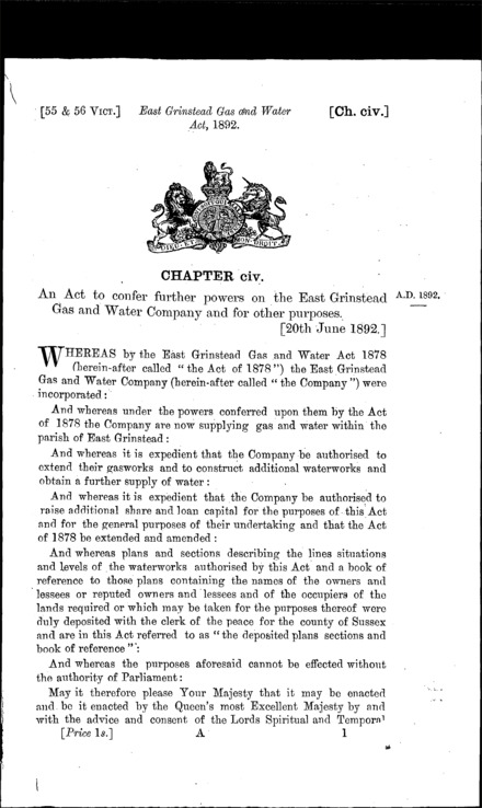 East Grinstead Gas and Water Act 1892