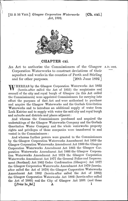 Glasgow Corporation Waterworks Act 1892