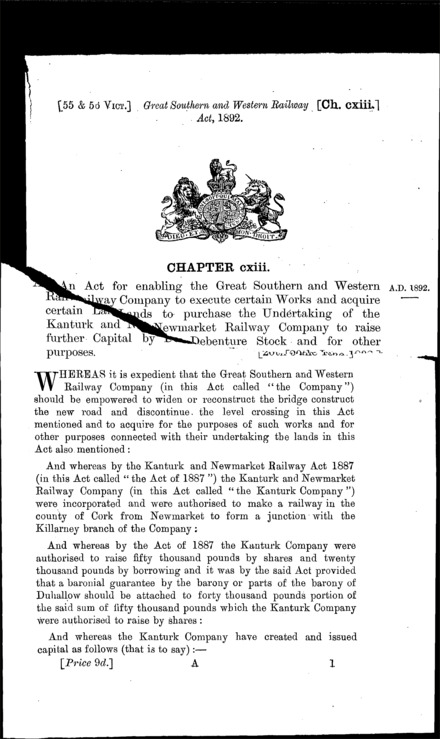 Great Southern and Western Railway Act 1892