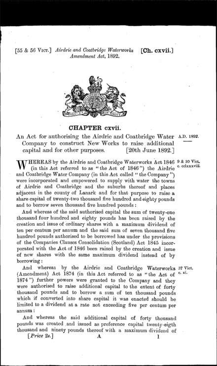 Airdrie and Coatbridge Waterworks Amendment Act 1892