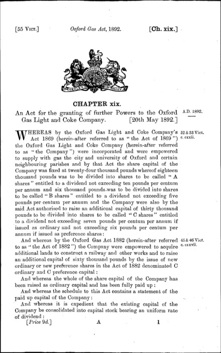 Oxford Gas Act 1892