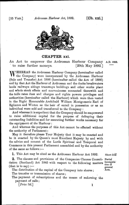 Ardrossan Harbour Act 1892