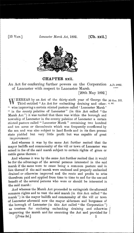 Lancaster Marsh Act 1892