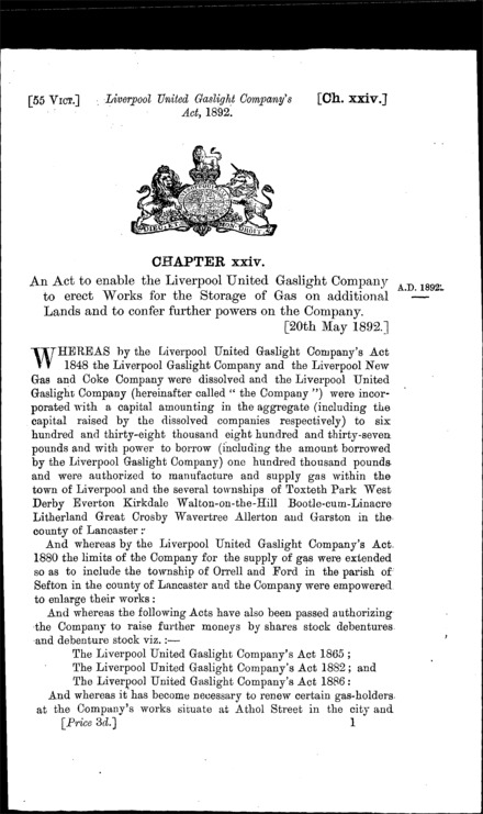 Liverpool United Gaslight Company Act 1892