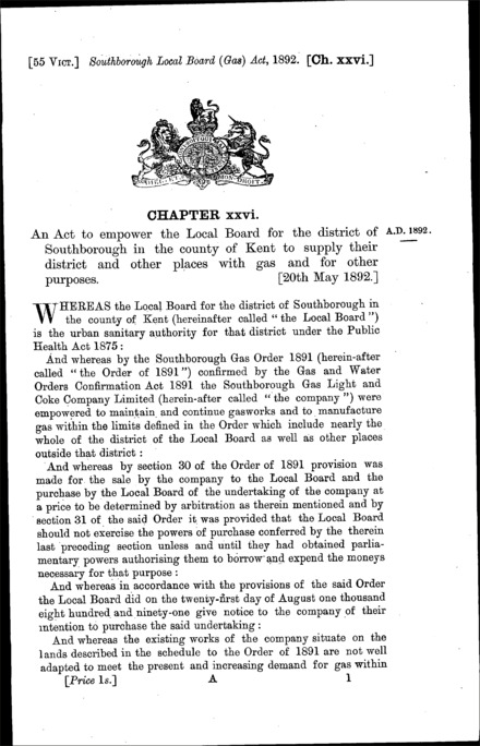 Southborough Local Board (Gas) Act 1892
