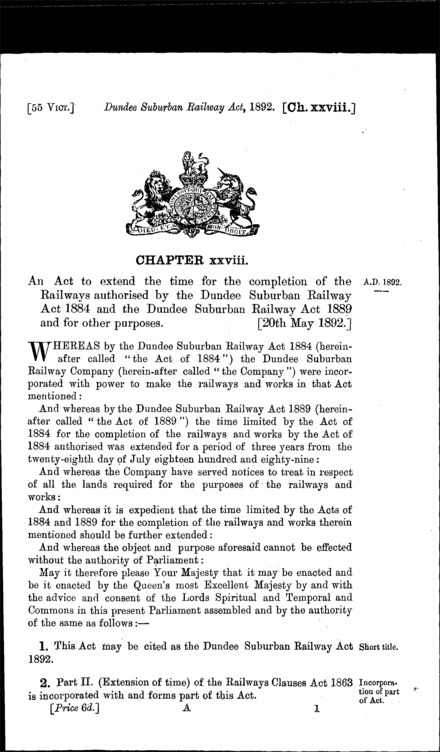 Dundee Suburban Railway Act 1892