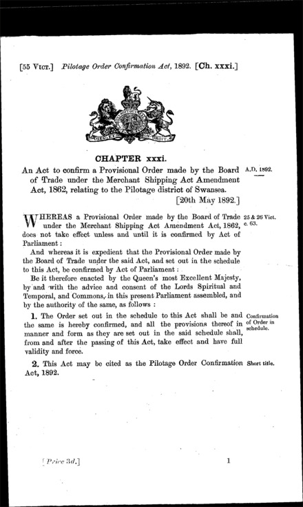 Pilotage Order Confirmation Act 1892