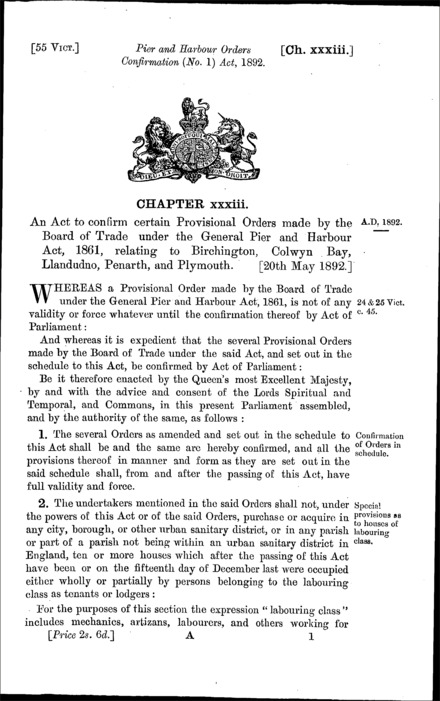 Pier and Harbour Orders Confirmation (No. 1) Act 1892