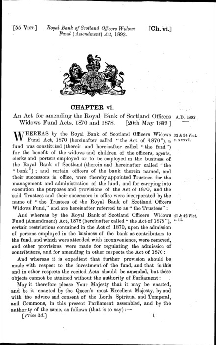 Royal Bank of Scotland Officers' Widows' Fund (Amendment) Act 1892