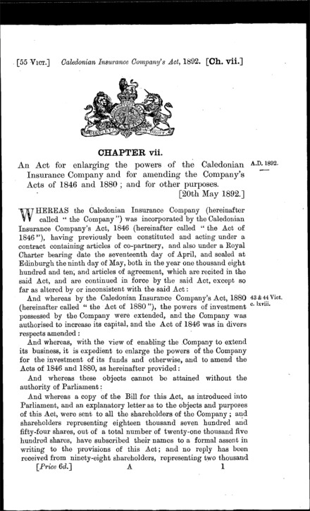 Caledonian Insurance Company Act 1892