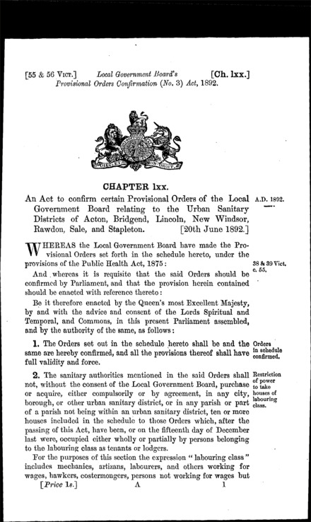 Local Government Board's Provisional Orders Confirmation (No. 3) Act 1892
