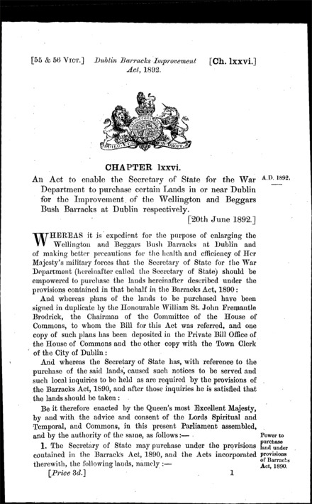 Dublin Barracks Improvement Act 1892