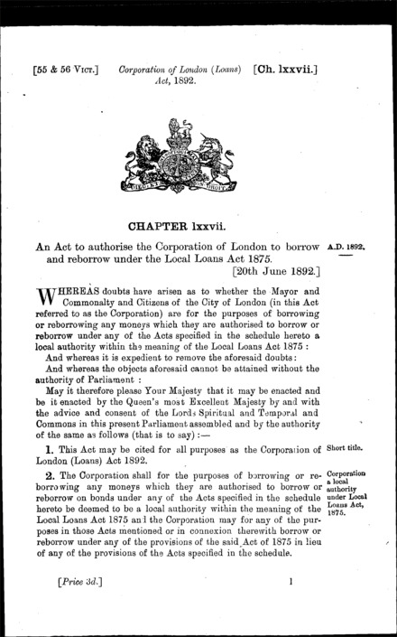 Corporation of London (Loans) Act 1892
