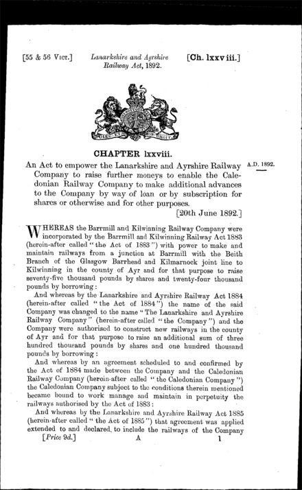 Lanarkshire and Ayrshire Railway Act 1892