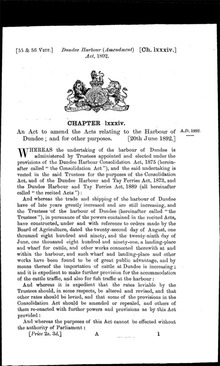 Dundee Harbour (Amendment) Act 1892