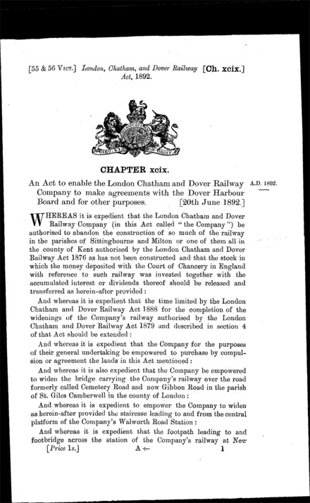 London, Chatham and Dover Railway Act 1892