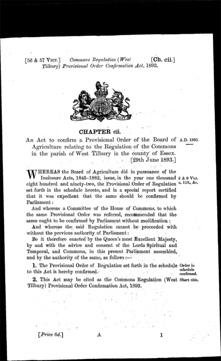 Commons Regulation (West Tilbury) Provisional Order Confirmation Act 1893