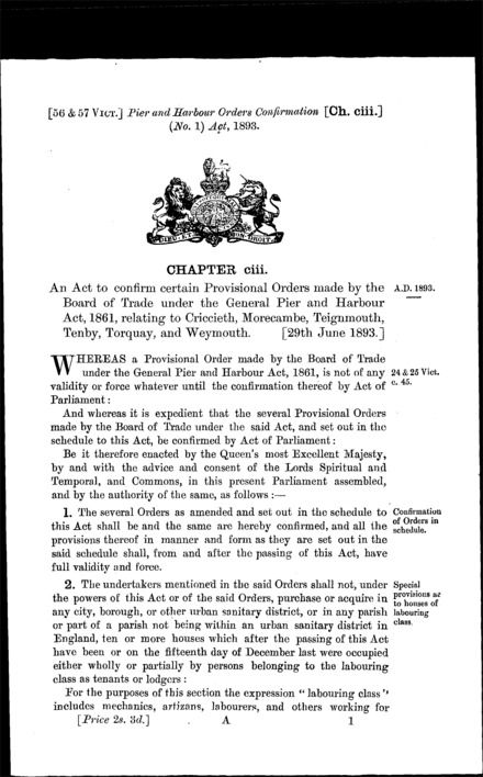 Pier and Harbour Orders Confirmation (No. 1) Act 1893