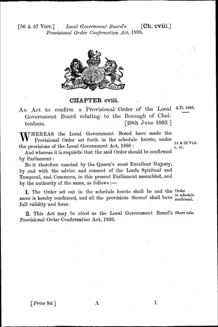 Local Government Board's Provisional Orders Confirmation Act 1893