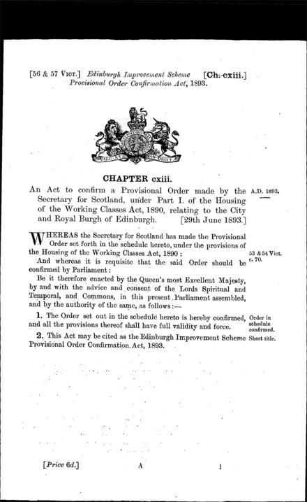 Edinburgh Improvement Scheme Provisional Order Confirmation Act 1893
