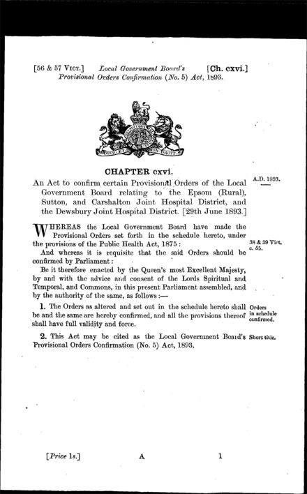 Local Government Board's Provisional Orders Confirmation (No. 5) Act 1893