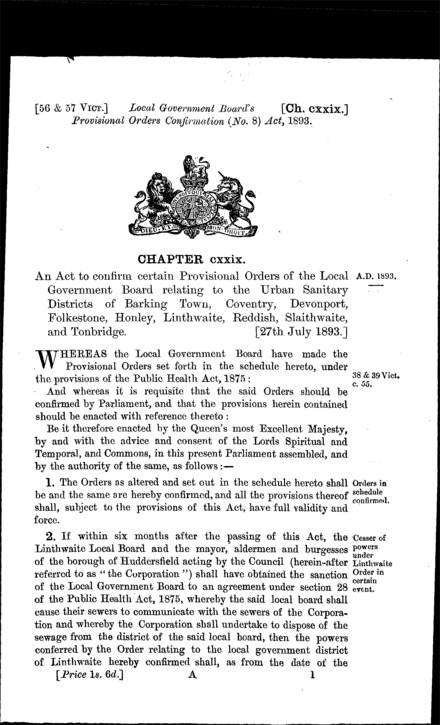 Local Government Board's Provisional Orders Confirmation (No. 8) Act 1893