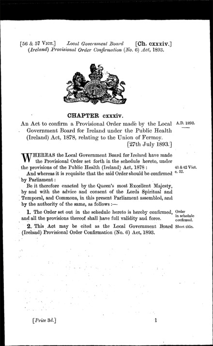Local Government Board (Ireland) Provisional Order Confirmation (No. 6) Act 1893