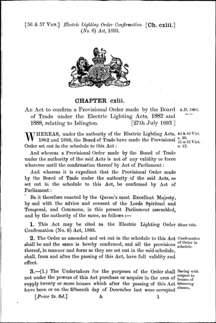 Electric Lighting Order Confirmation (No. 6) Act 1893