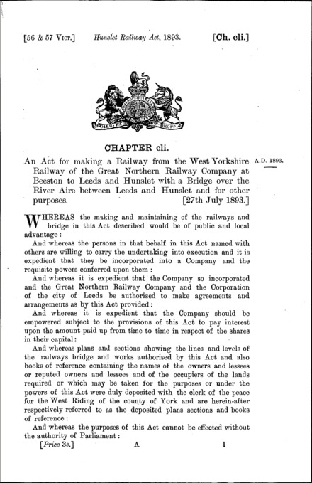 Hunslet Railway Act 1893