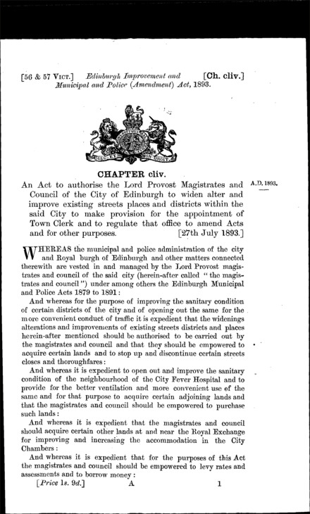 Edinburgh Improvement and Municipal and Police (Amendment) Act 1893
